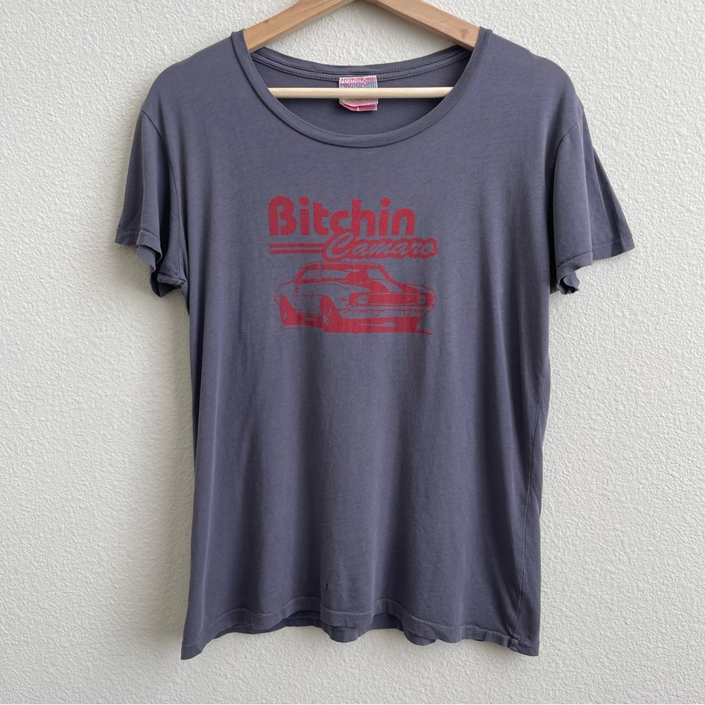 PALMER CASH Vintage Dark Grey Red Bi**hin Camaro Retro Short Sleeve Graphic Tee